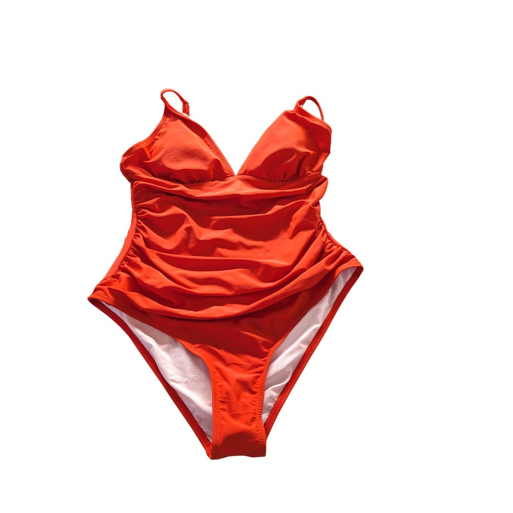 Cupshe Women Orange Ruched V-Neck One Piece Swimsuit AB104260 Size L NWT